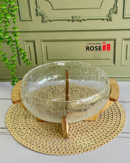 میوه خوری خمرای ابگز شیشه ای همراه پایه چوبی
